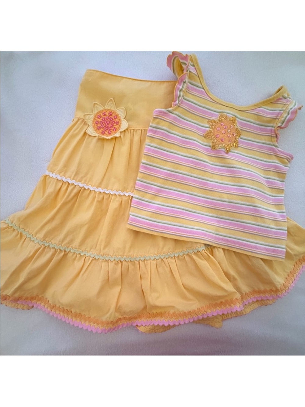 Gymboree Yellow & Pink Striped Girls Tank with Ruffle Trim